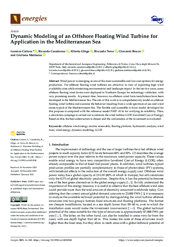(PDF) Dynamic Modeling of an Offshore Floating Wind Turbine for ...