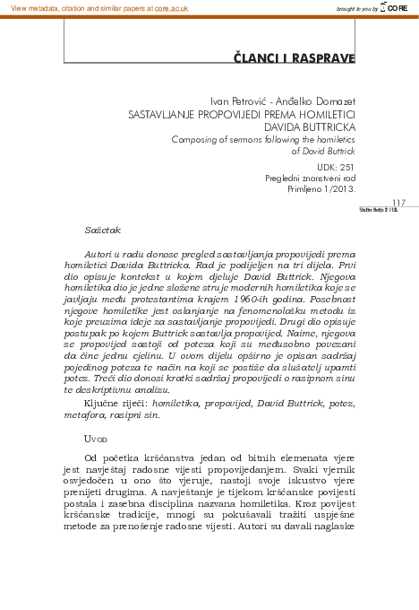 (PDF) Composing of sermons following the homiletics of David Buttrick