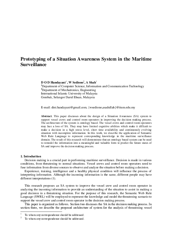 (PDF) Prototyping of a Situation Awareness System in the Maritime ...