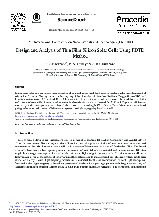 (PDF) Design and Analysis of Thin Film Silicon Solar Cells Using FDTD ...