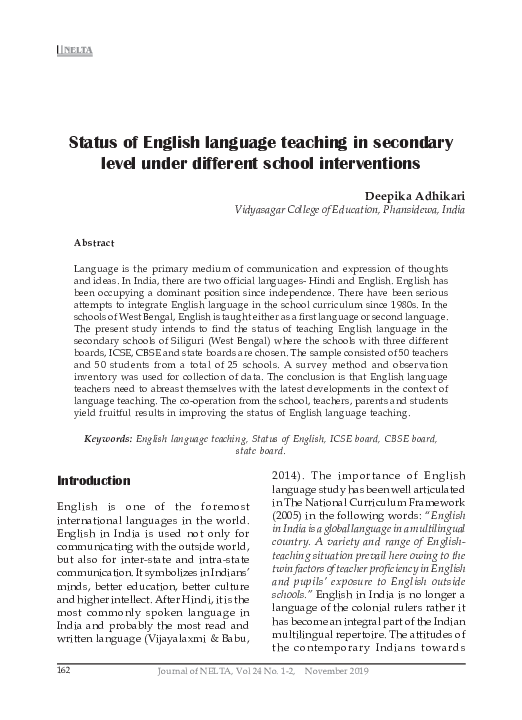 (PDF) Status of English language teaching in secondary level under