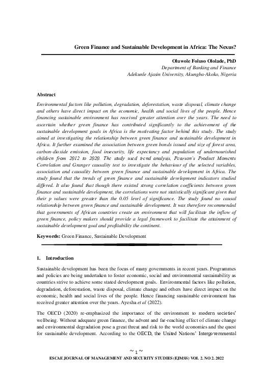 (PDF) Green Finance and Sustainable Development in Africa: The Nexus