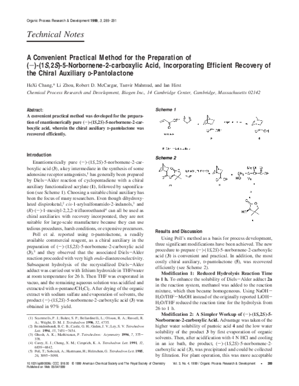 (PDF) A Convenient Practical Method for the Preparation of (−)-(1S,2S ...