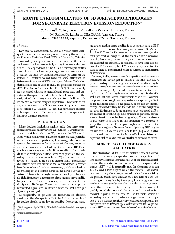 (PDF) Monte Carlo Simulation of 3D Surface Morphologies for Secondary ...
