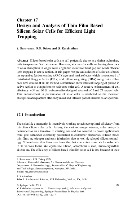 (PDF) Design and Analysis of Thin Film Based Silicon Solar Cells for ...