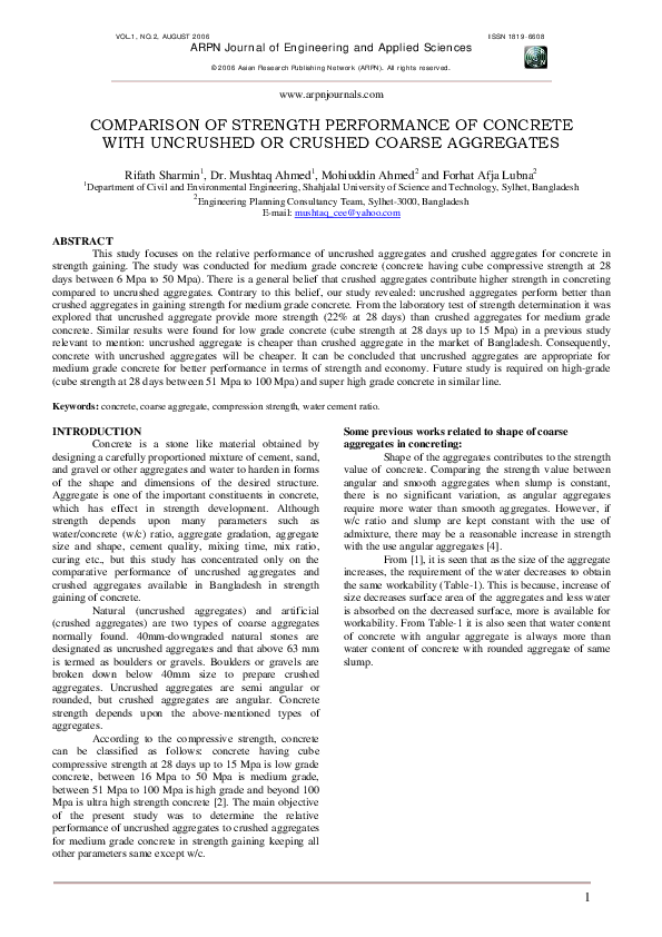 (PDF) Comparison of Strength Performance of Concrete With Uncrushed or ...