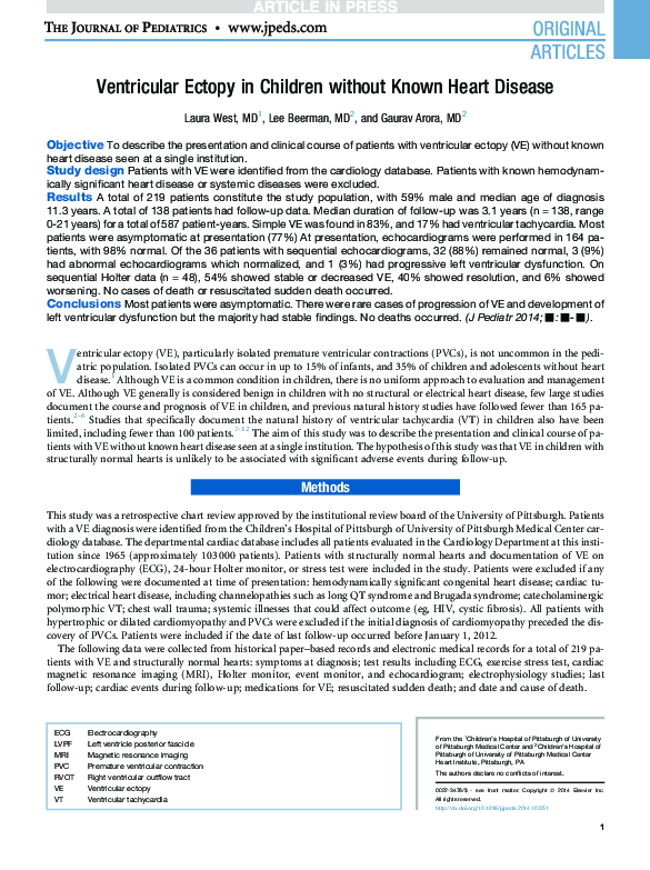 (PDF) Ventricular Ectopy in Children without Known Heart Disease