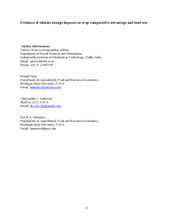 (PDF) Evidence of climate change impacts on crop comparative advantage ...