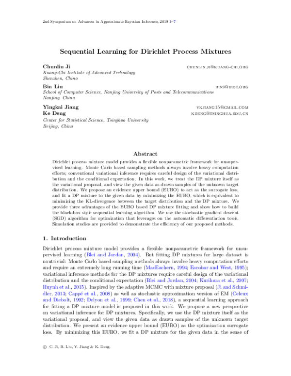 (PDF) Sequential Learning for Dirichlet Process Mixtures