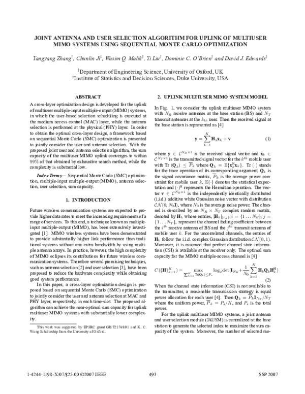 (PDF) Joint Antenna and User Selection Algorithm for Uplink of ...