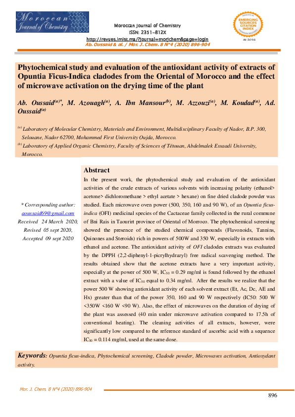 (PDF) Phytochemical study and evaluation of the antioxidant activity of ...