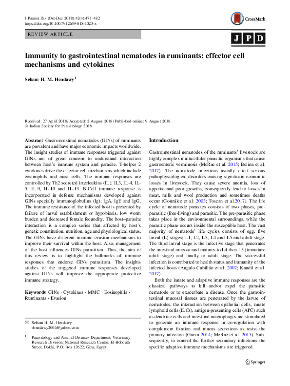(PDF) Immunity to gastrointestinal nematodes in ruminants: effector ...