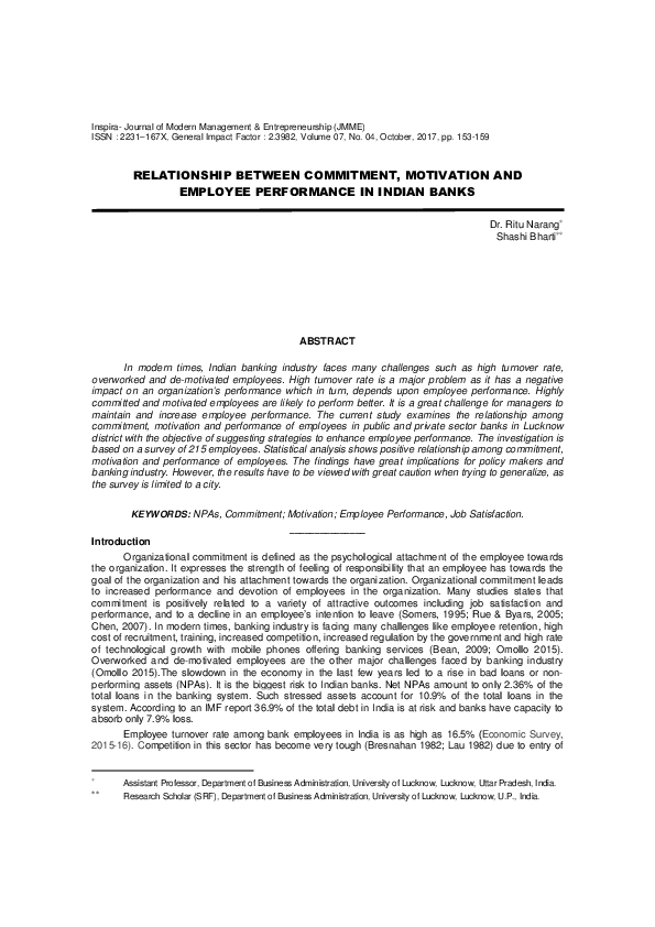 (PDF) Relationship Between Commitment, Motivation and Employee ...