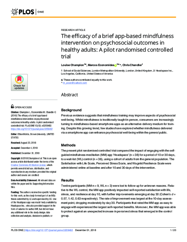 (PDF) The efficacy of a brief app-based mindfulness intervention on ...