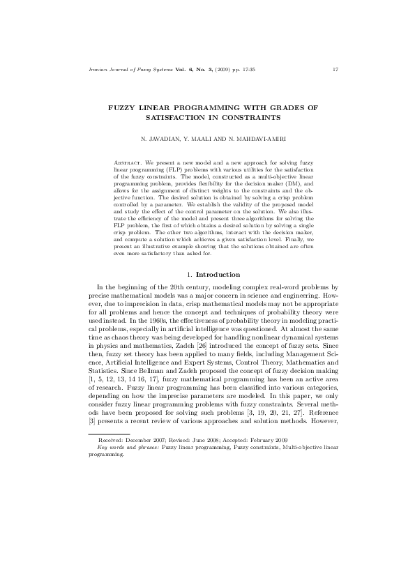 (PDF) Fuzzy Linear Programming with Grades of Satisfaction in Constraints