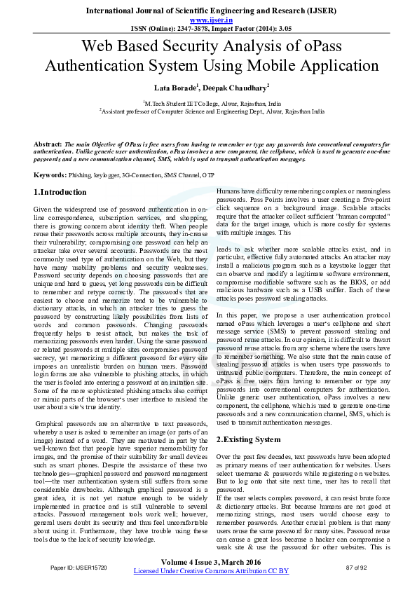 (PDF) Web Based Security Analysis of oPass Authentication System Using ...