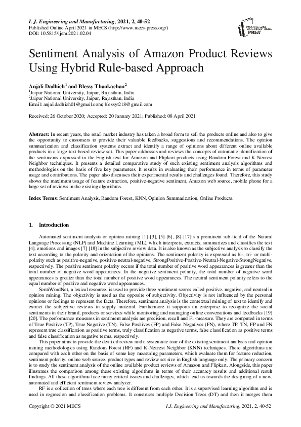 (PDF) Sentiment Analysis of Amazon Product Reviews Using Hybrid Rule ...