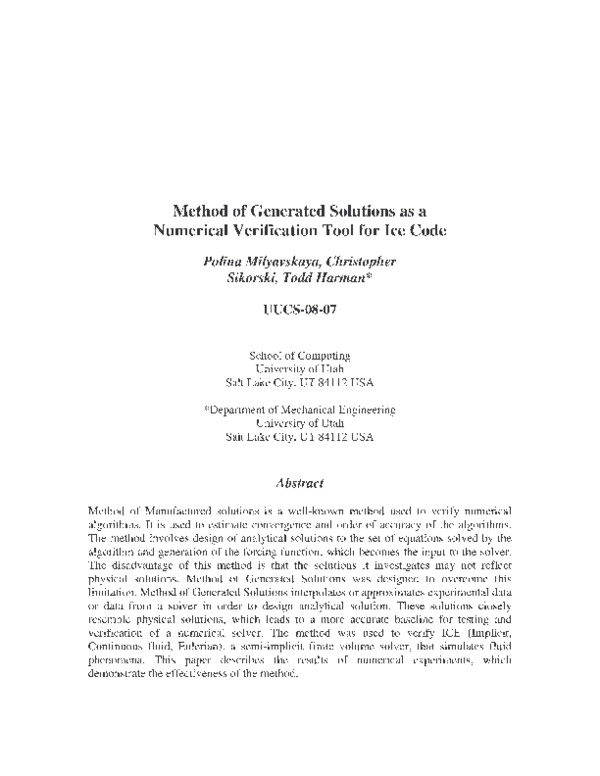 (PDF) Method Of Generated Solutions as a Numerical Verification Tool ...