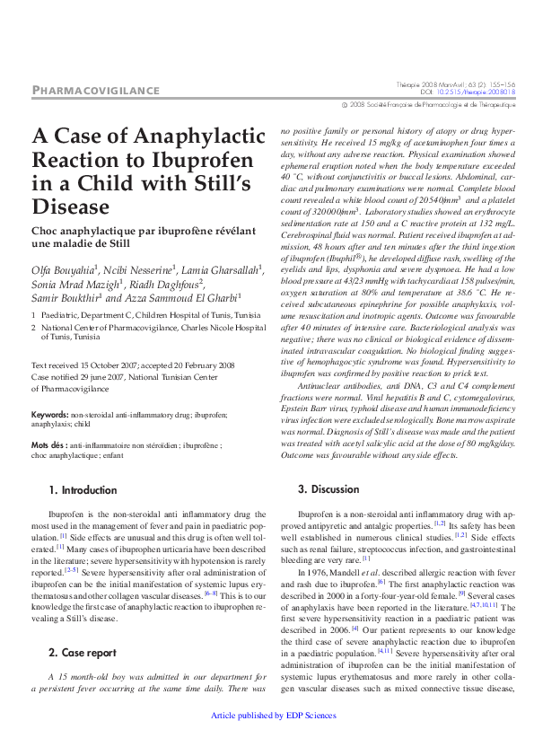 (PDF) A Case of Anaphylactic Reaction to Ibuprofen in a Child with ...