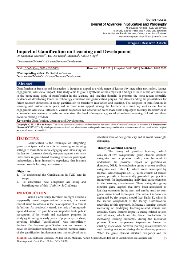 (PDF) Impact of Gamification on Learning and Development