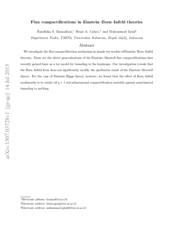 (PDF) Flux compactifications in Einstein-Born-Infeld theories