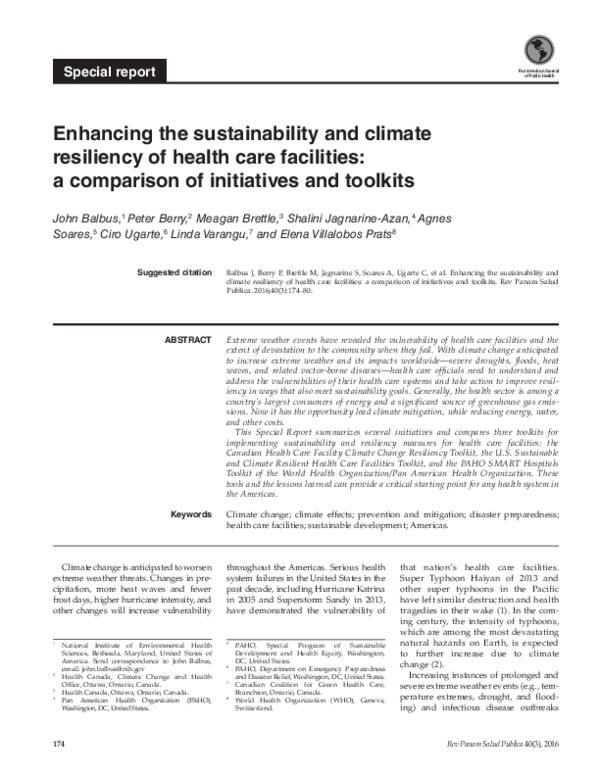 (PDF) Enhancing the sustainability and climate resiliency of health ...