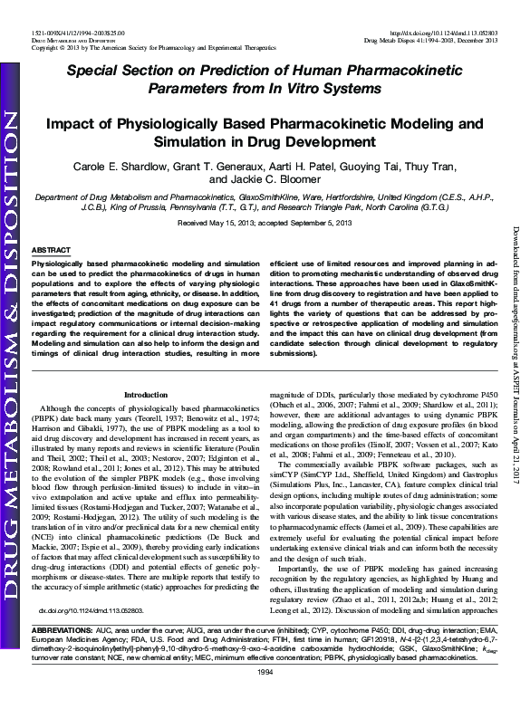 (PDF) Impact of Physiologically Based Pharmacokinetic Modeling and ...
