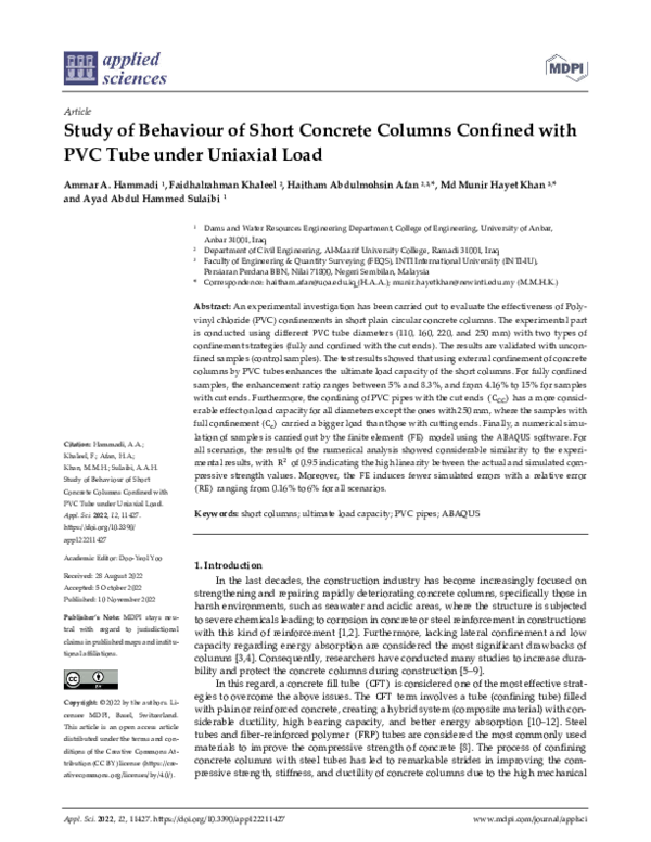 (PDF) Study of Behaviour of Short Concrete Columns Confined with PVC ...