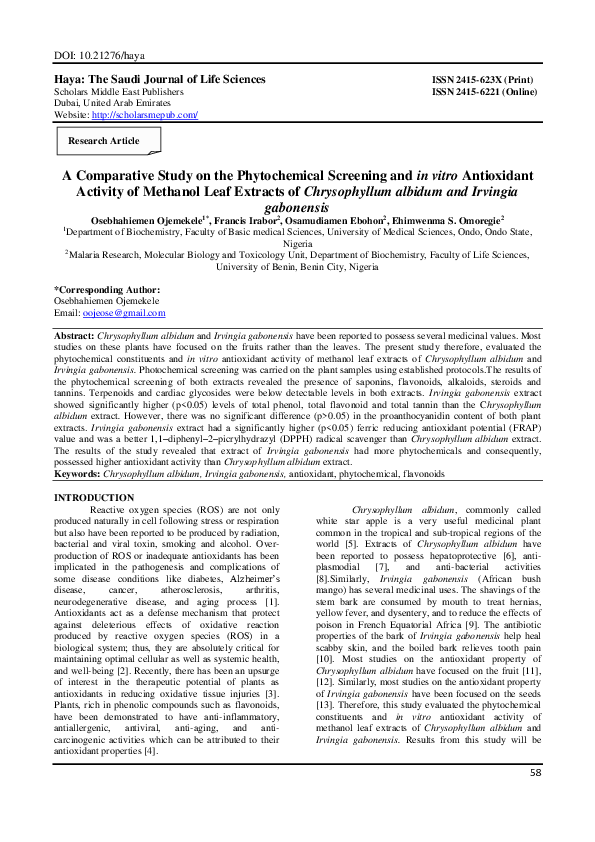 (PDF) A Comparative Study on the Phytochemical Screening and in vitro ...