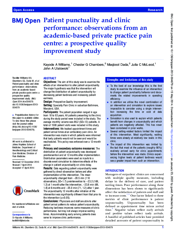 (PDF) Patient punctuality and clinic performance: observations from an ...