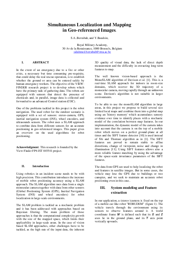 (PDF) Simultaneous Localization and Mapping in Geo-referenced Images