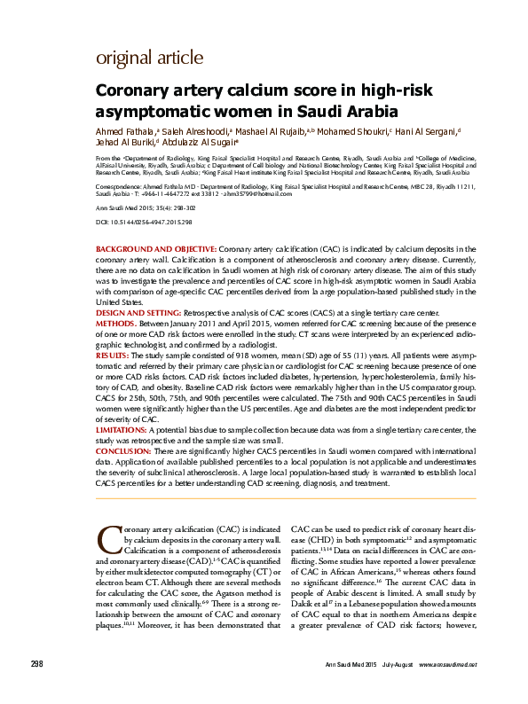 (PDF) Coronary artery calcium score in high-risk asymptomatic women in ...