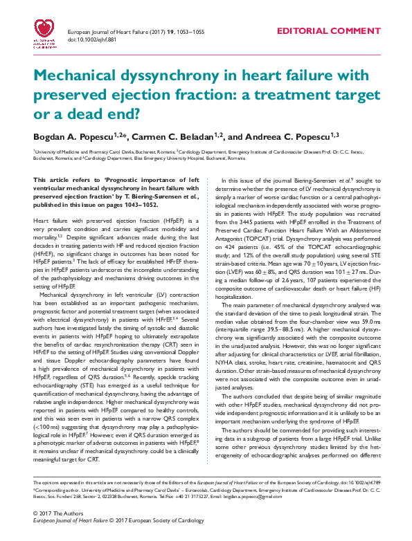 (PDF) Mechanical dyssynchrony in heart failure with preserved ejection ...