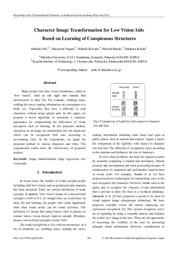 (PDF) Character Image Transformation for Low Vision Aids Based on