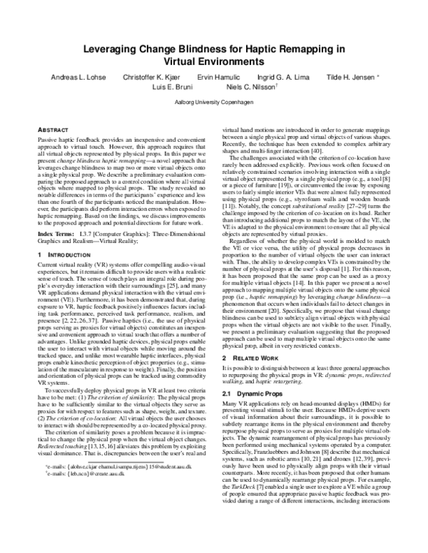 (PDF) Leveraging Change Blindness for Haptic Remapping in Virtual ...