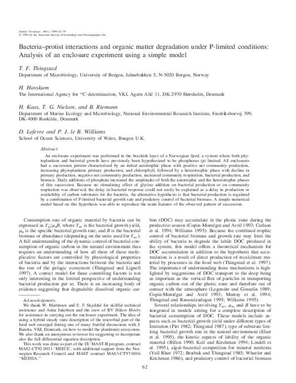 (PDF) Bacteria-protist interactions and organic matter degradation ...