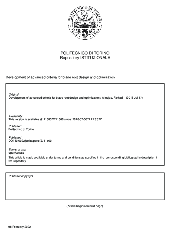 (PDF) Development of advanced criteria for blade root design and ...