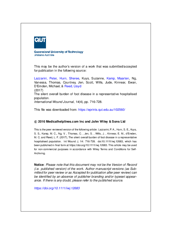 (PDF) The silent overall burden of foot disease in a representative ...