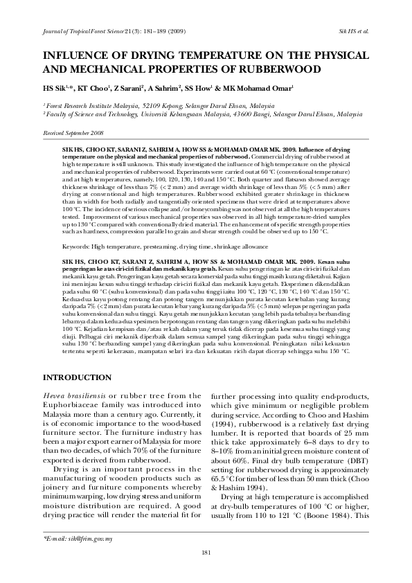 (PDF) Influence of drying temperature on the physical and mechanical ...