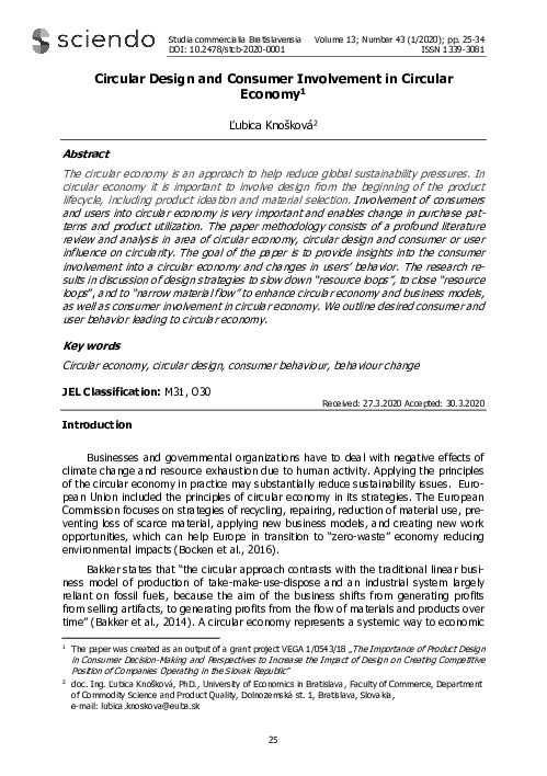 (PDF) Circular Design and Consumer Involvement in Circular Economy