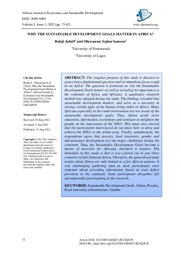 (PDF) Why the Sustainable Development Goals Matter in Africa?