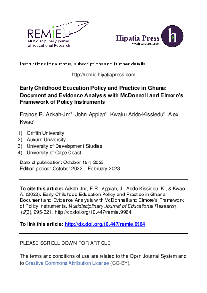 (PDF) Early Childhood Education Policy and Practice in Ghana