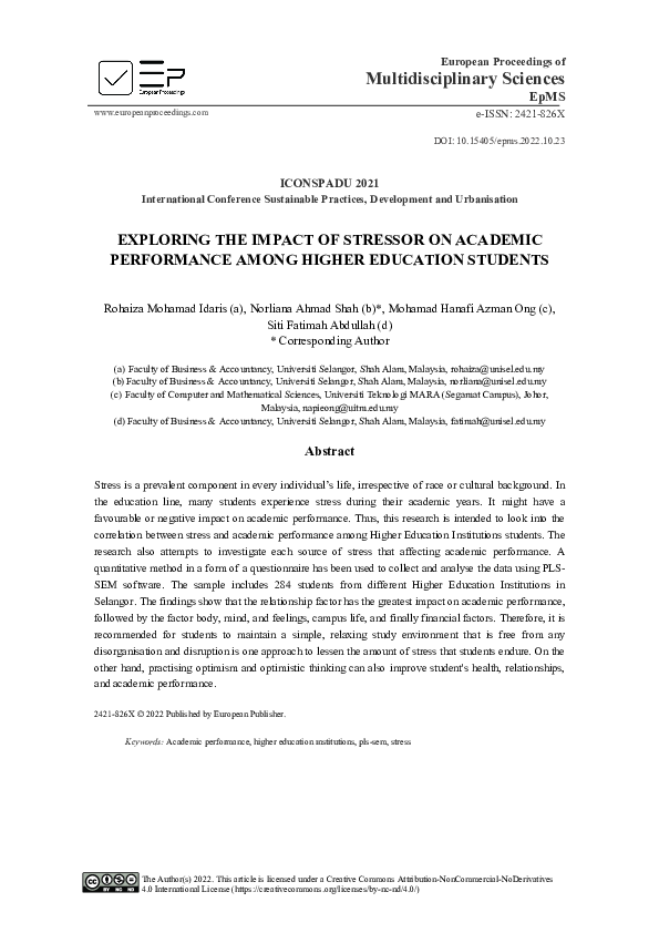 (PDF) Exploring The Impact Of Stressor On Academic Performance Among ...