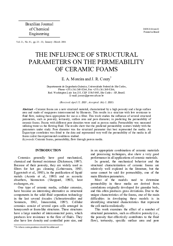 (PDF) The influence of structural parameters on the permeability of ...