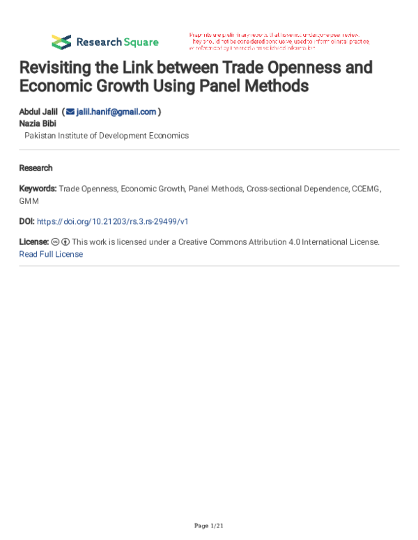 (PDF) Revisiting the Link between Trade Openness and Economic Growth ...