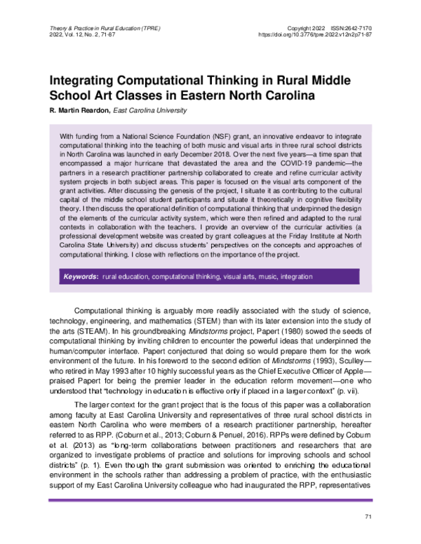 (PDF) Integrating Computational Thinking in Rural Middle School Art ...