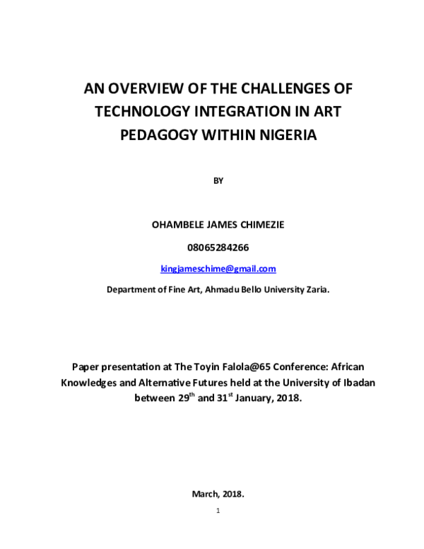 (DOC) AN OVERVIEW OF THE CHALLENGES OF TECHNOLOGY INTEGRATION IN ART ...