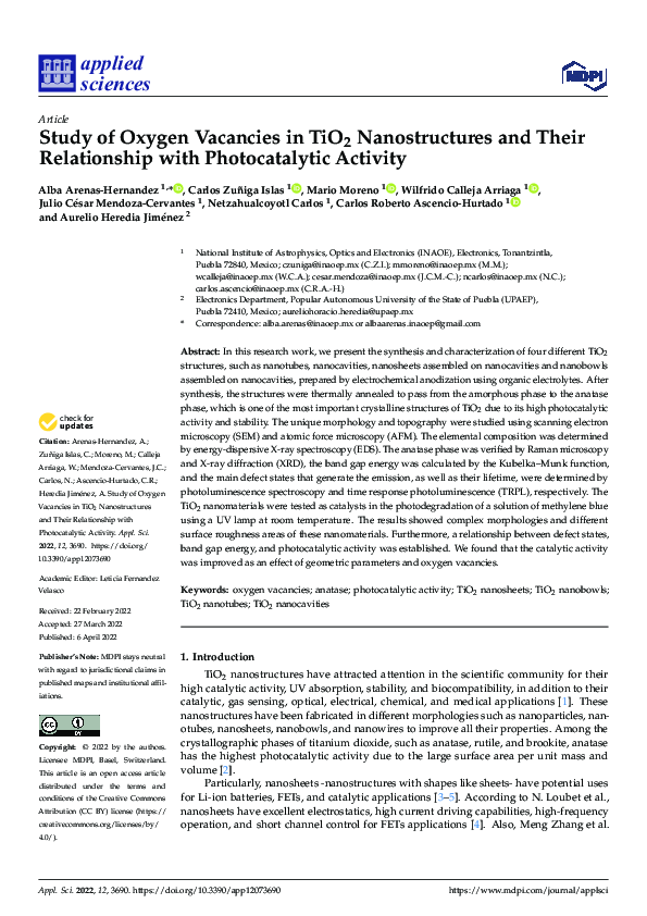 (PDF) Study of Oxygen Vacancies in TiO2 Nanostructures and Their ...