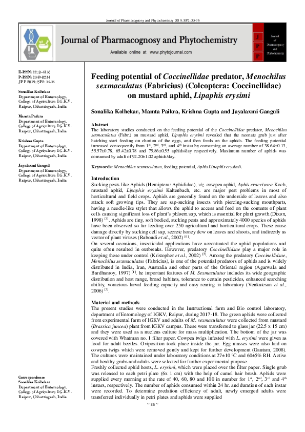 (PDF) Feeding potential of Coccinellidae predator, Menochilus ...