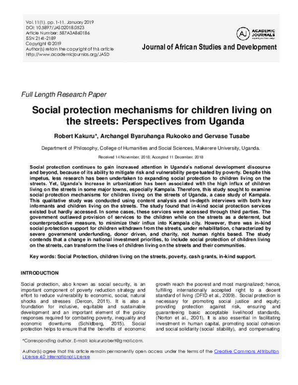 (PDF) Social protection mechanisms for children living on the streets ...